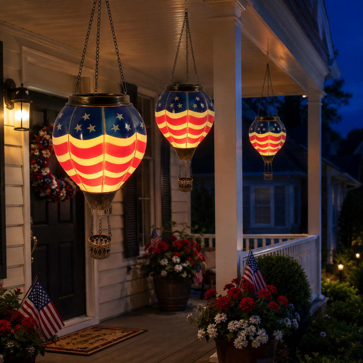 American Flag Hot Air Balloon Solar Lantern
