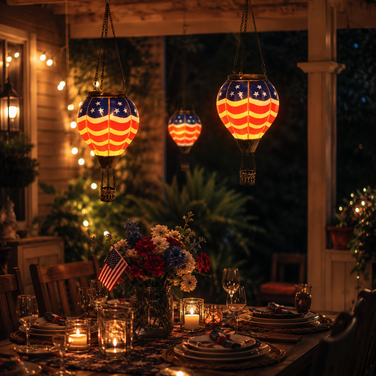 American Flag Hot Air Balloon Solar Lantern