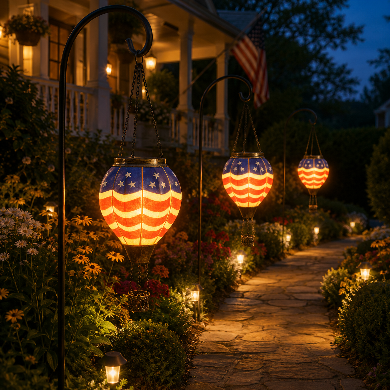 American Flag Hot Air Balloon Solar Lantern