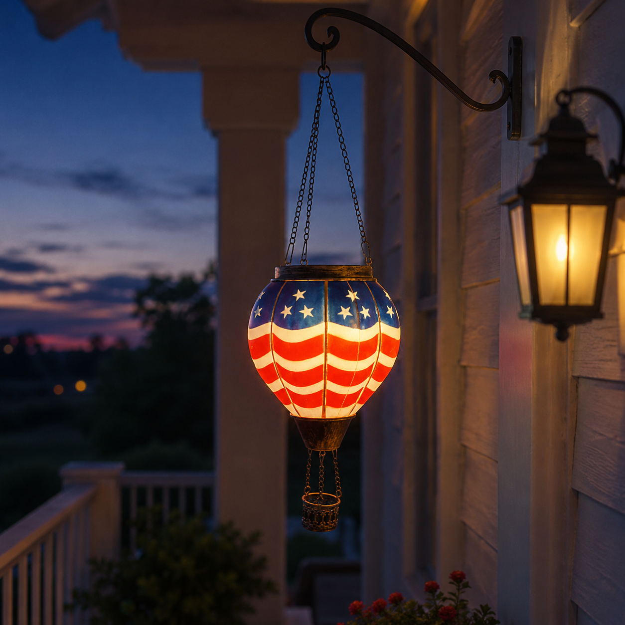 American Flag Hot Air Balloon Solar Lantern