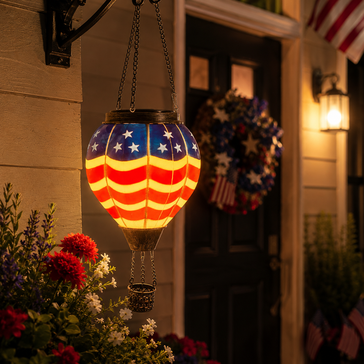 American Flag Hot Air Balloon Solar Lantern