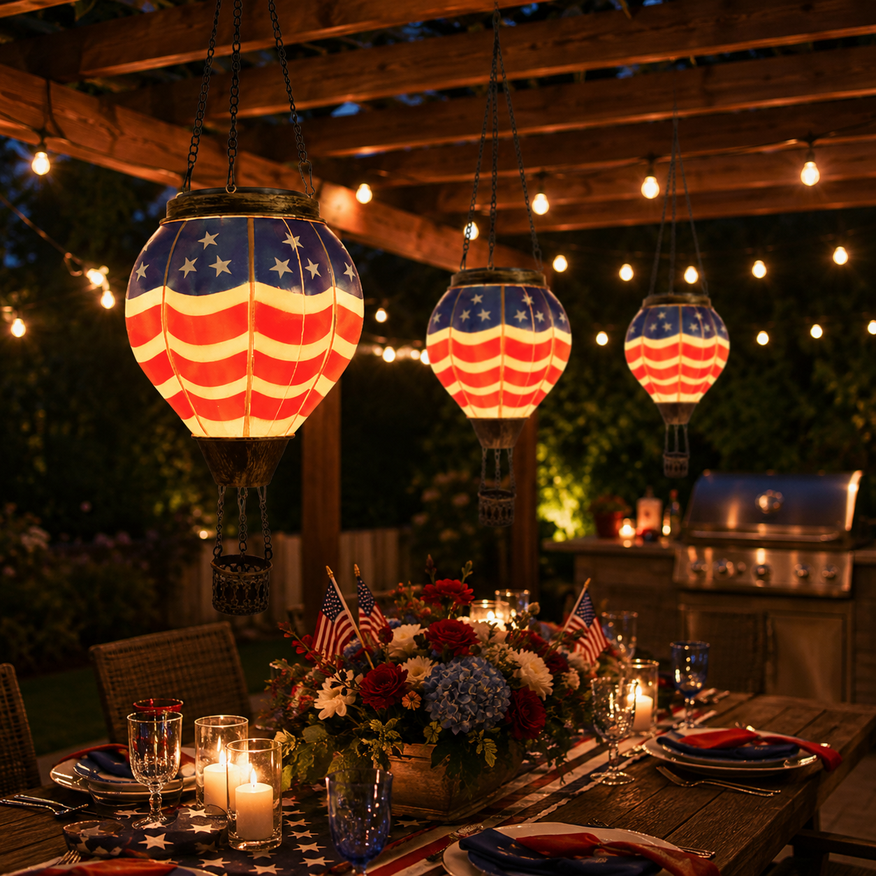 American Flag Hot Air Balloon Solar Lantern