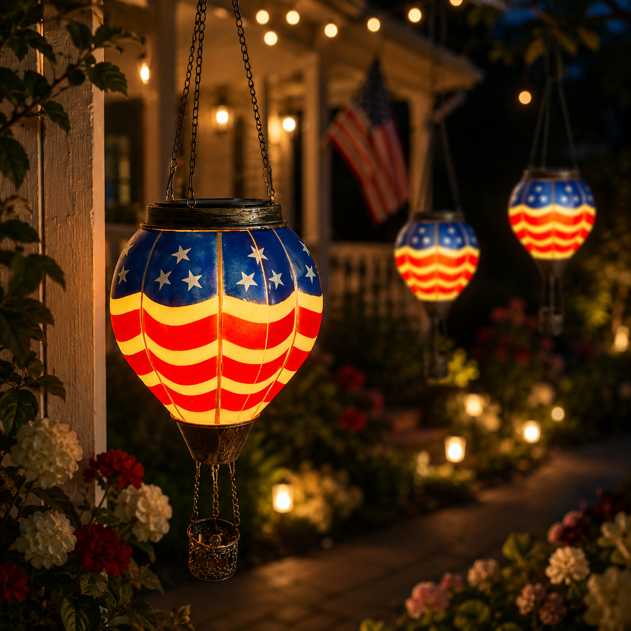 American Flag Hot Air Balloon Solar Lantern