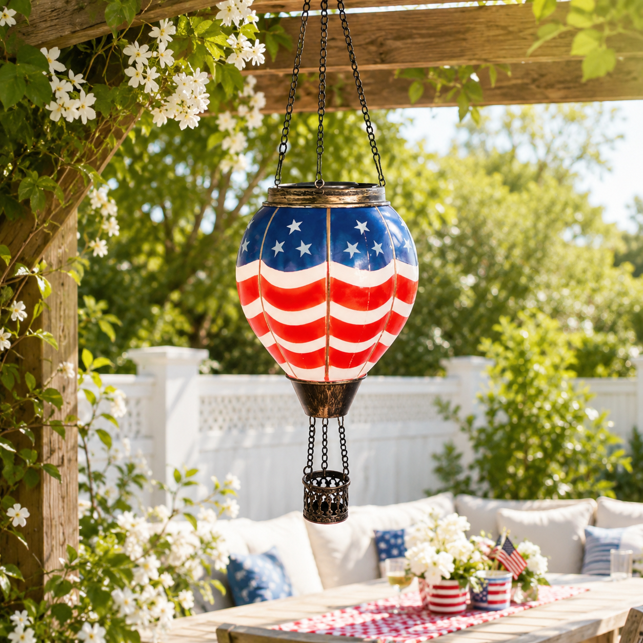 American Flag Hot Air Balloon Solar Lantern