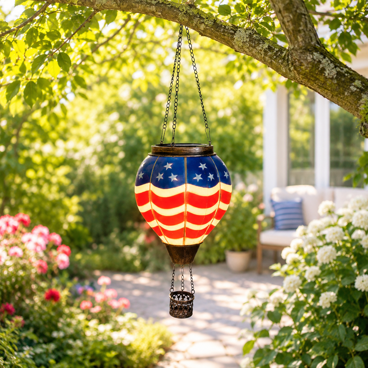 American Flag Hot Air Balloon Solar Lantern
