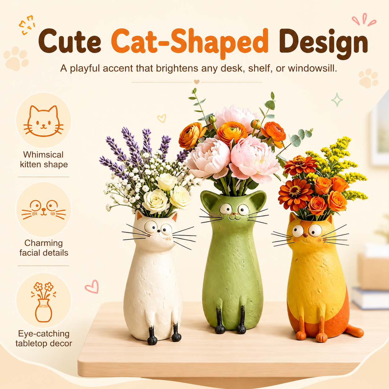 Whimsical Cat Vase Decor