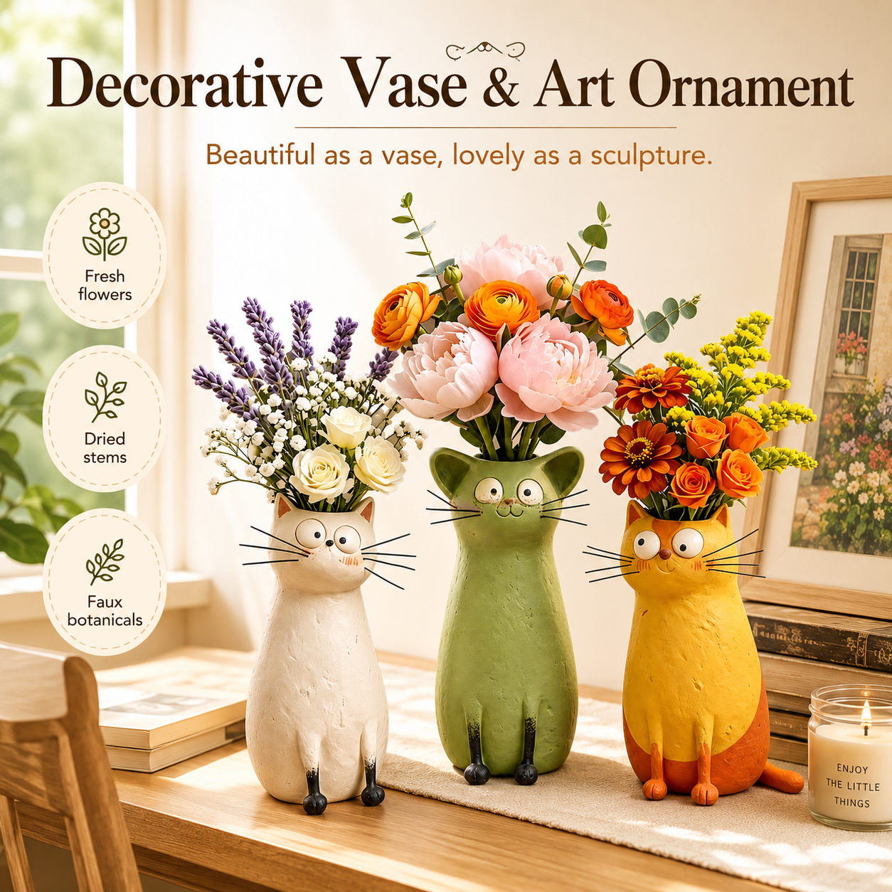 Whimsical Cat Vase Decor