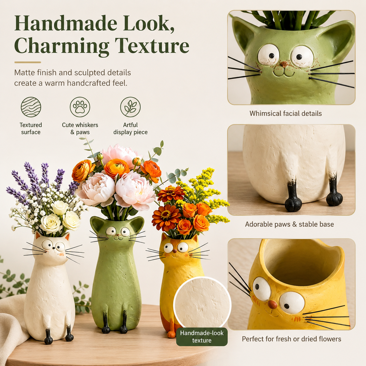 Whimsical Cat Vase Decor