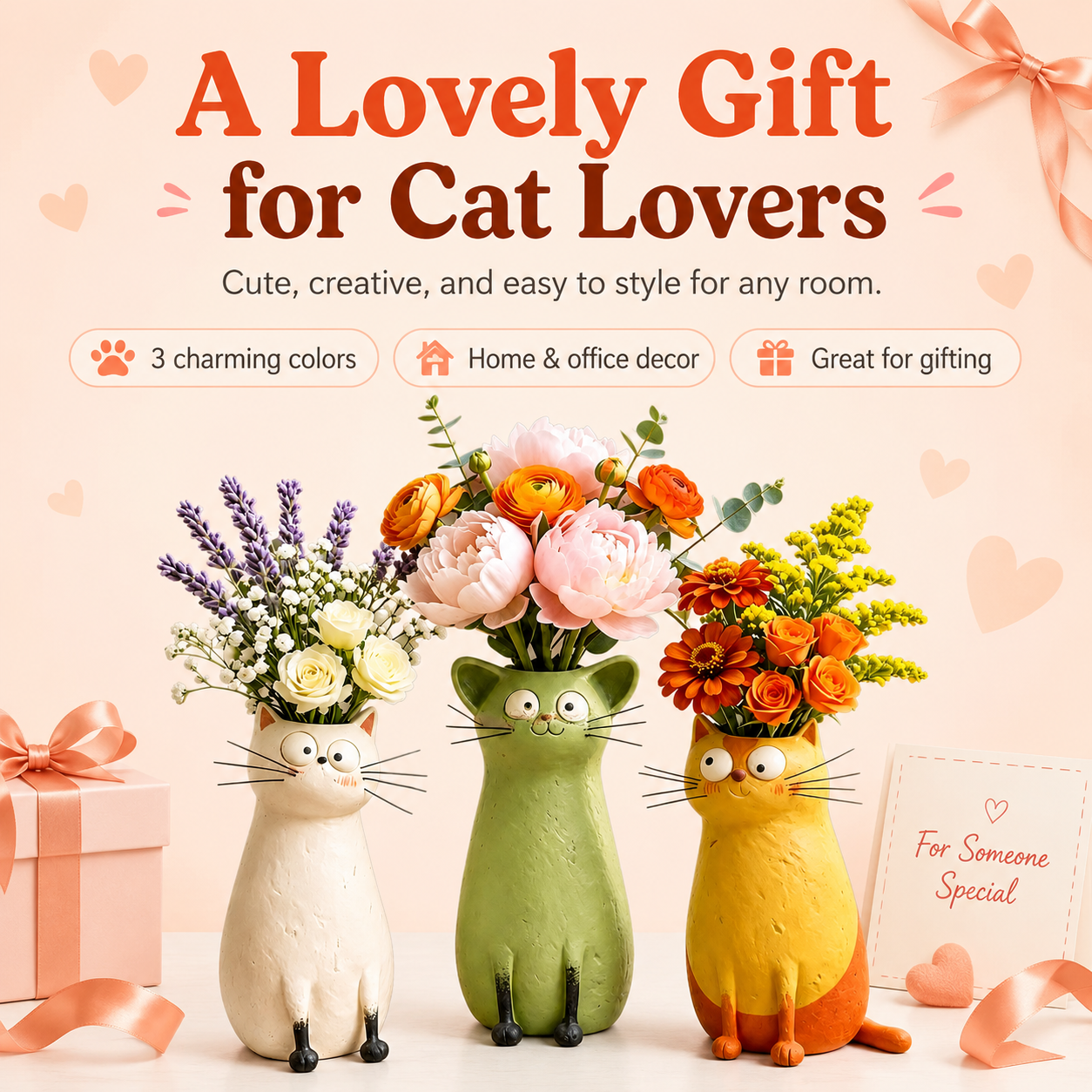 Whimsical Cat Vase Decor