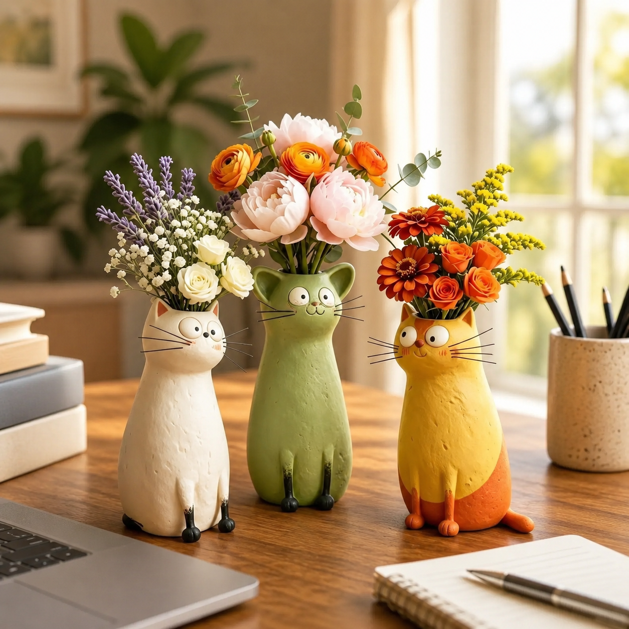 Whimsical Cat Vase Decor