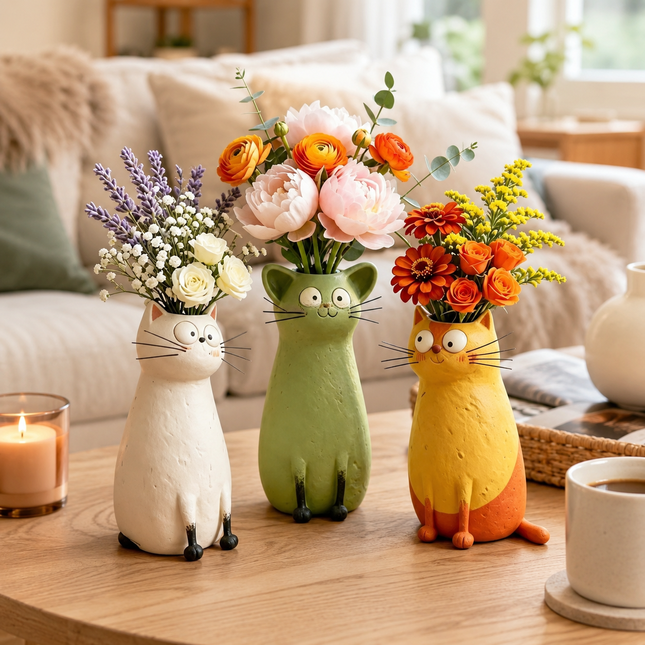 Whimsical Cat Vase Decor