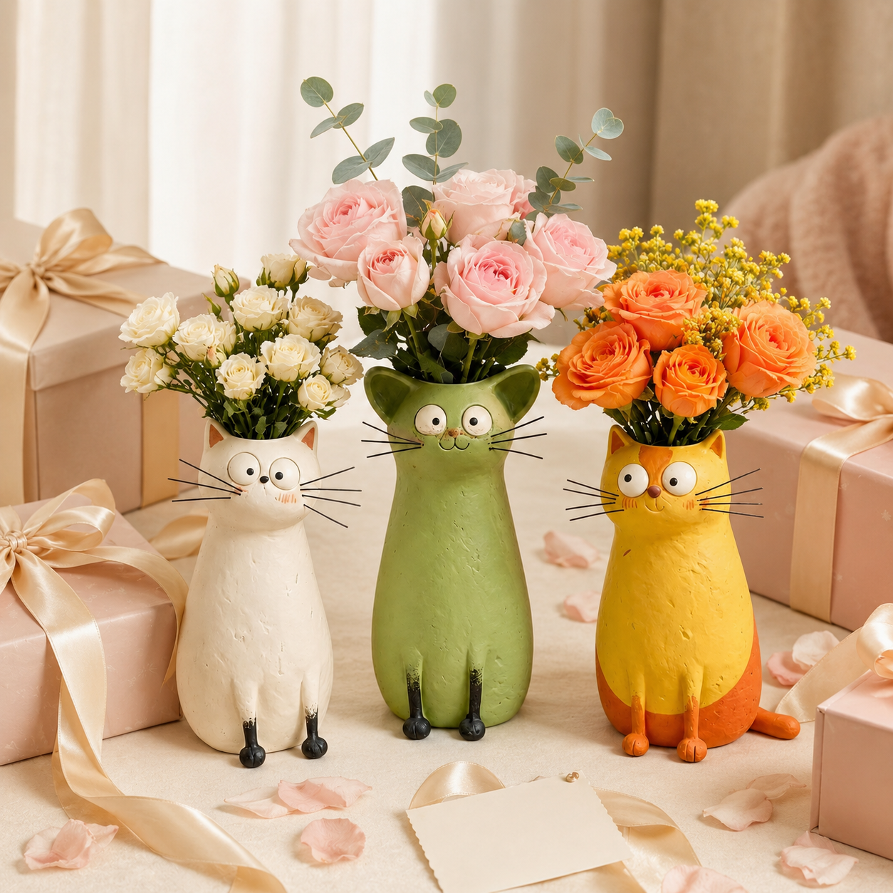 Whimsical Cat Vase Decor