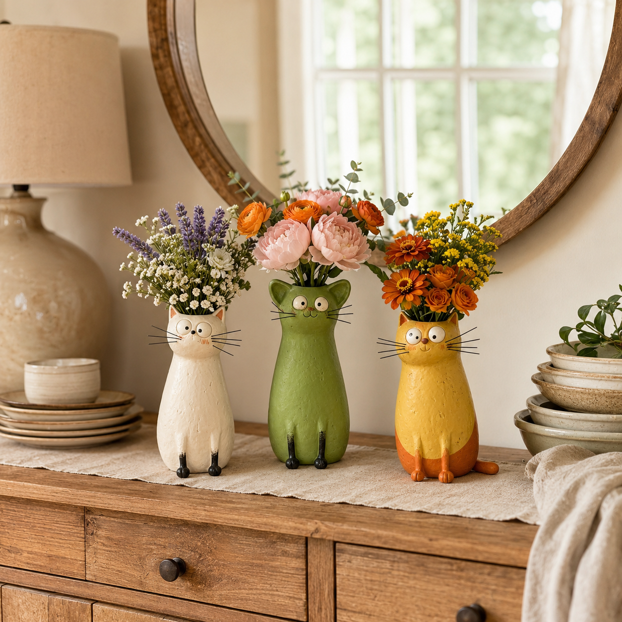 Whimsical Cat Vase Decor