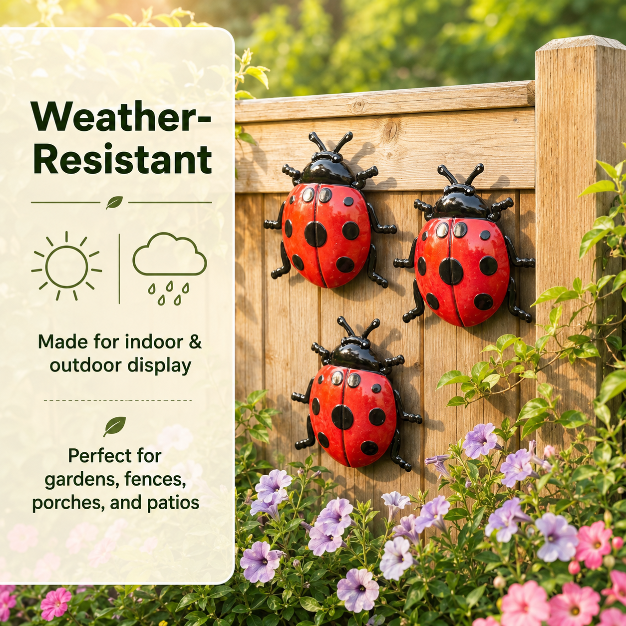 3 Pack Metal Ladybug Wall Decor