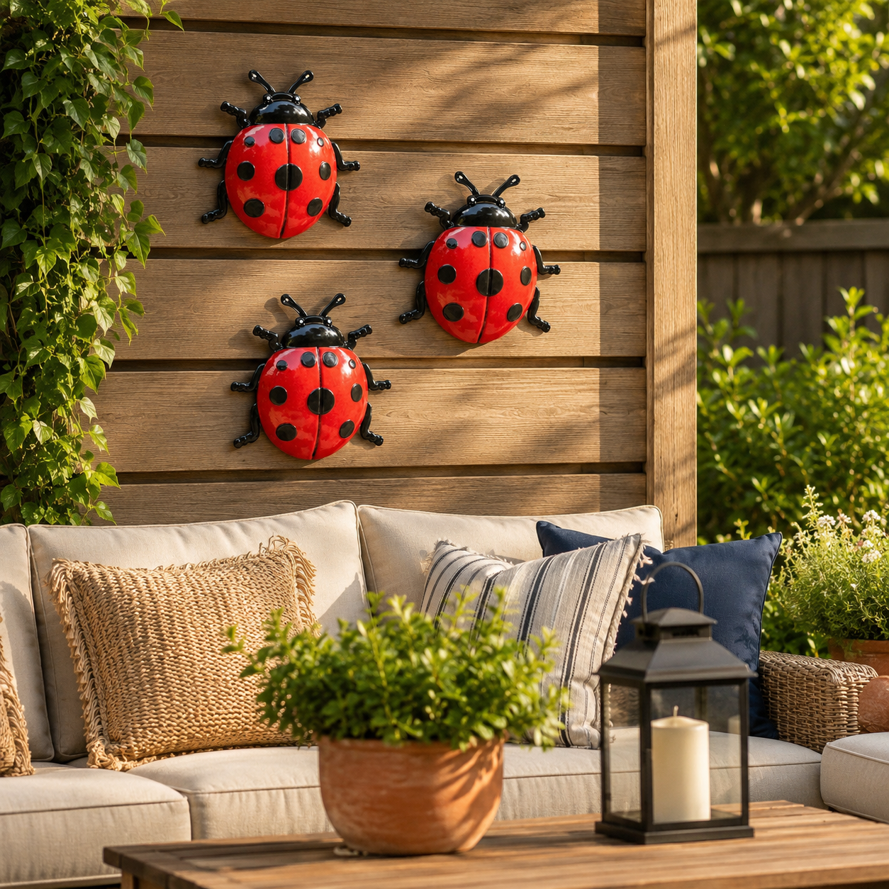 3 Pack Metal Ladybug Wall Decor