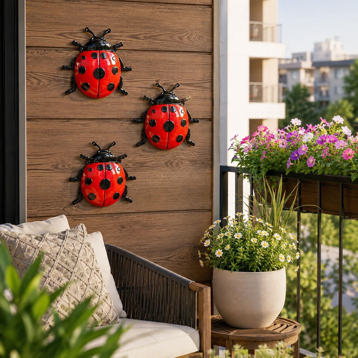 3 Pack Metal Ladybug Wall Decor