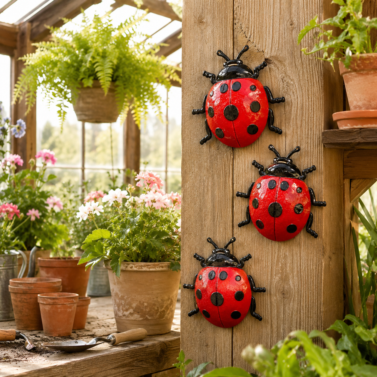 3 Pack Metal Ladybug Wall Decor