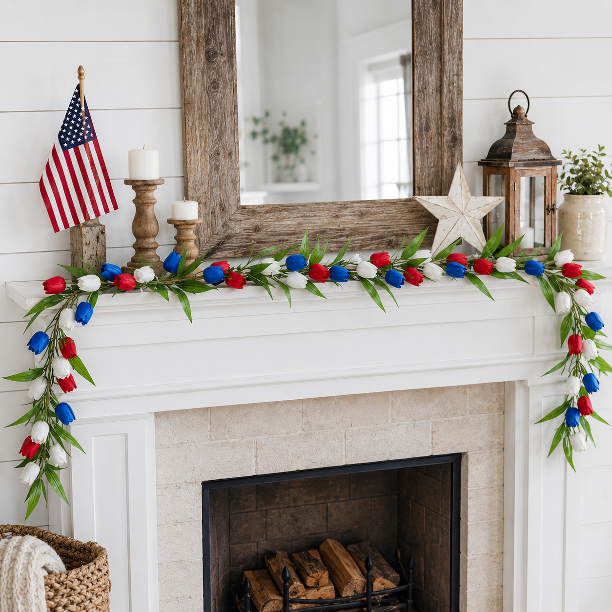 Patriotic-Themed Artificial Tulip Vine with Lights