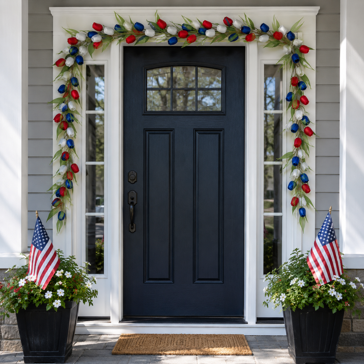 Patriotic-Themed Artificial Tulip Vine with Lights