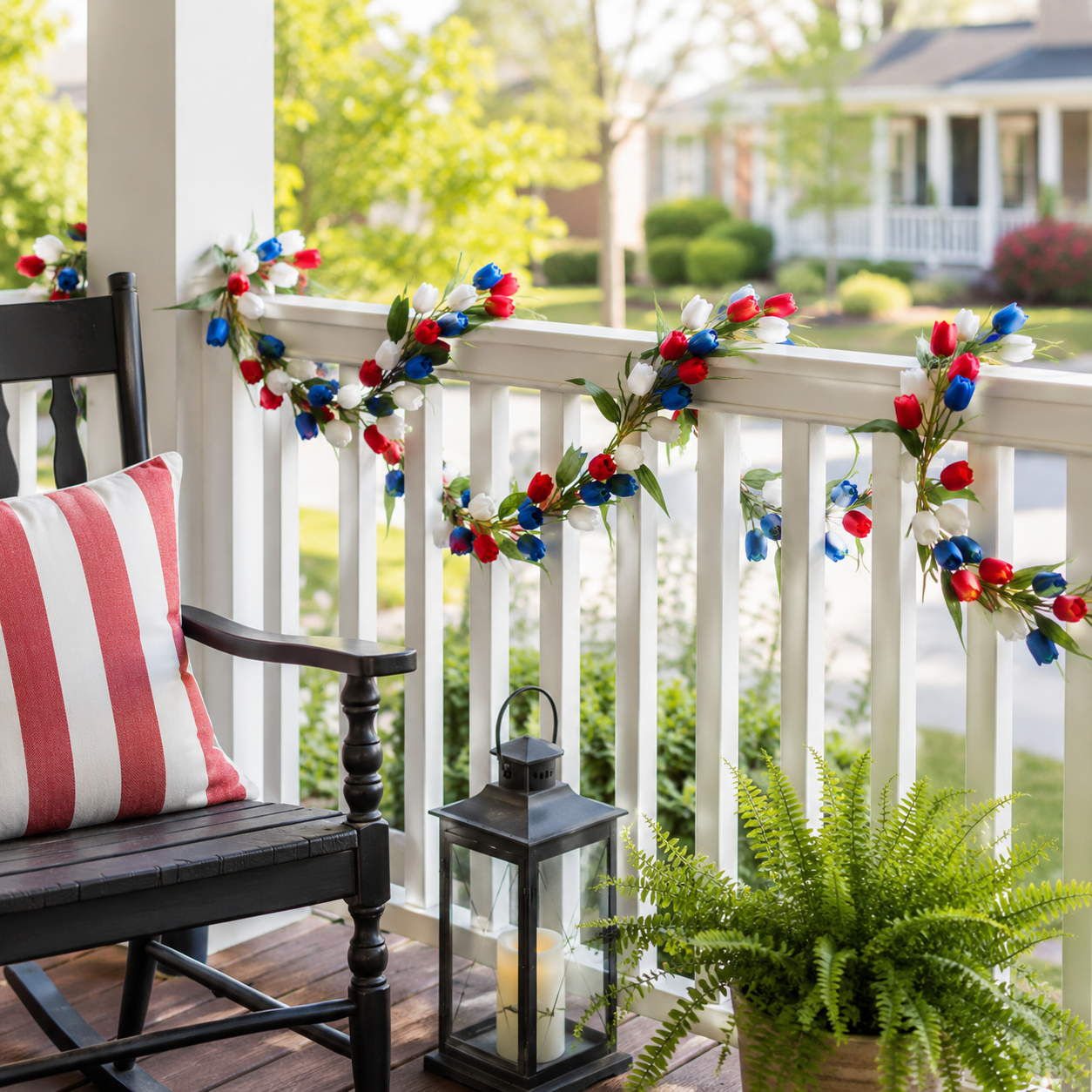 Patriotic-Themed Artificial Tulip Vine with Lights