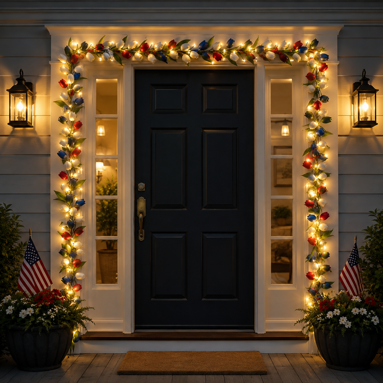 Patriotic-Themed Artificial Tulip Vine with Lights