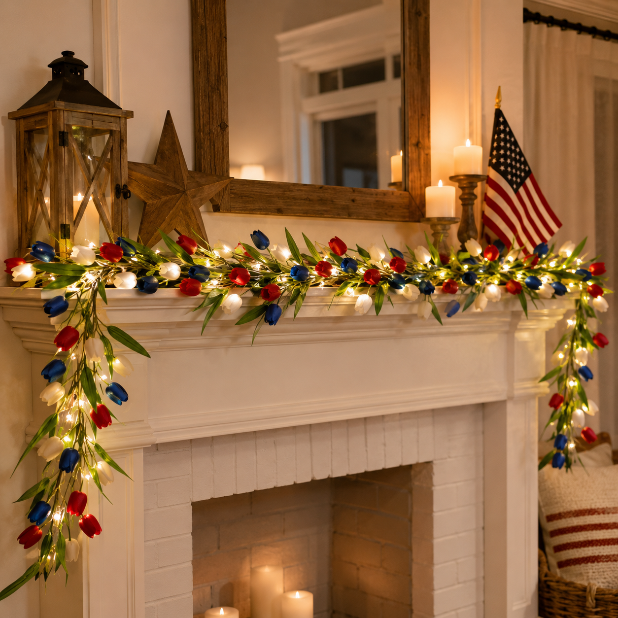 Patriotic-Themed Artificial Tulip Vine with Lights