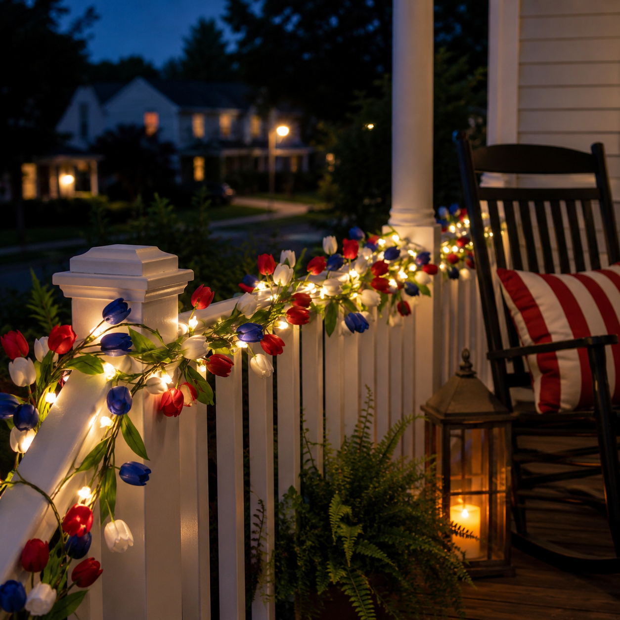 Patriotic-Themed Artificial Tulip Vine with Lights