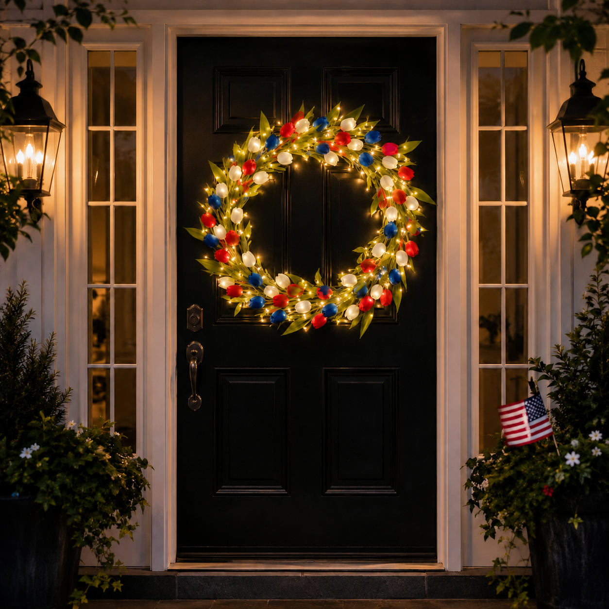 Patriotic-Themed Artificial Tulip Vine with Lights