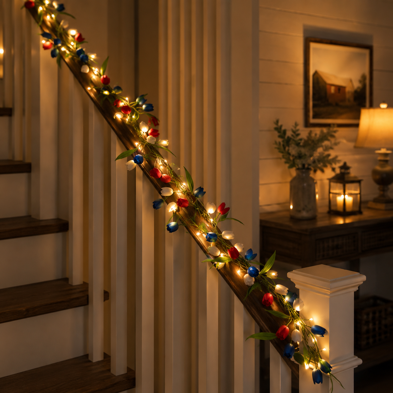 Patriotic-Themed Artificial Tulip Vine with Lights