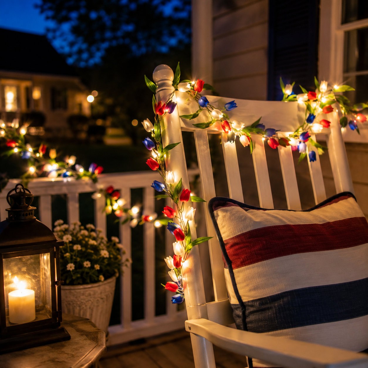 Patriotic-Themed Artificial Tulip Vine with Lights
