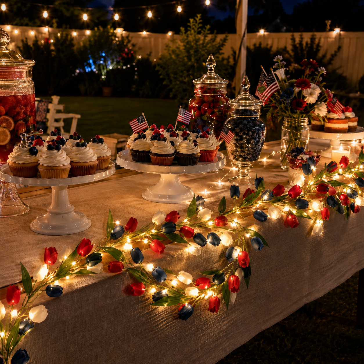 Patriotic-Themed Artificial Tulip Vine with Lights