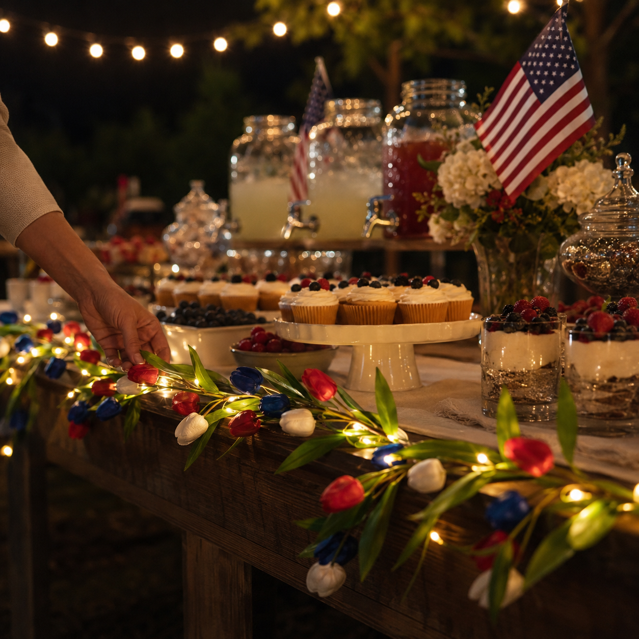 Patriotic-Themed Artificial Tulip Vine with Lights