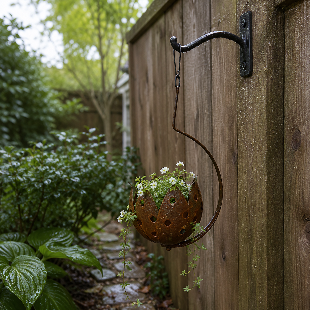 Rustic Hanging Metal Flower Pot