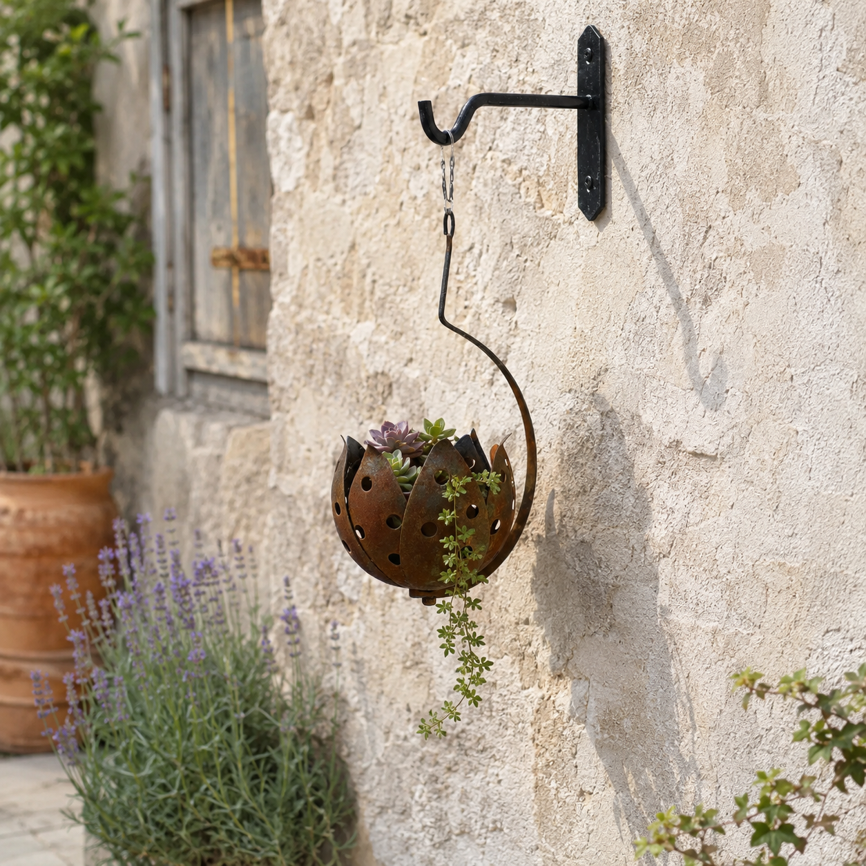 Rustic Hanging Metal Flower Pot