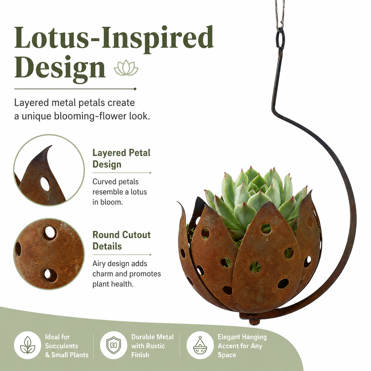 Rustic Hanging Metal Flower Pot
