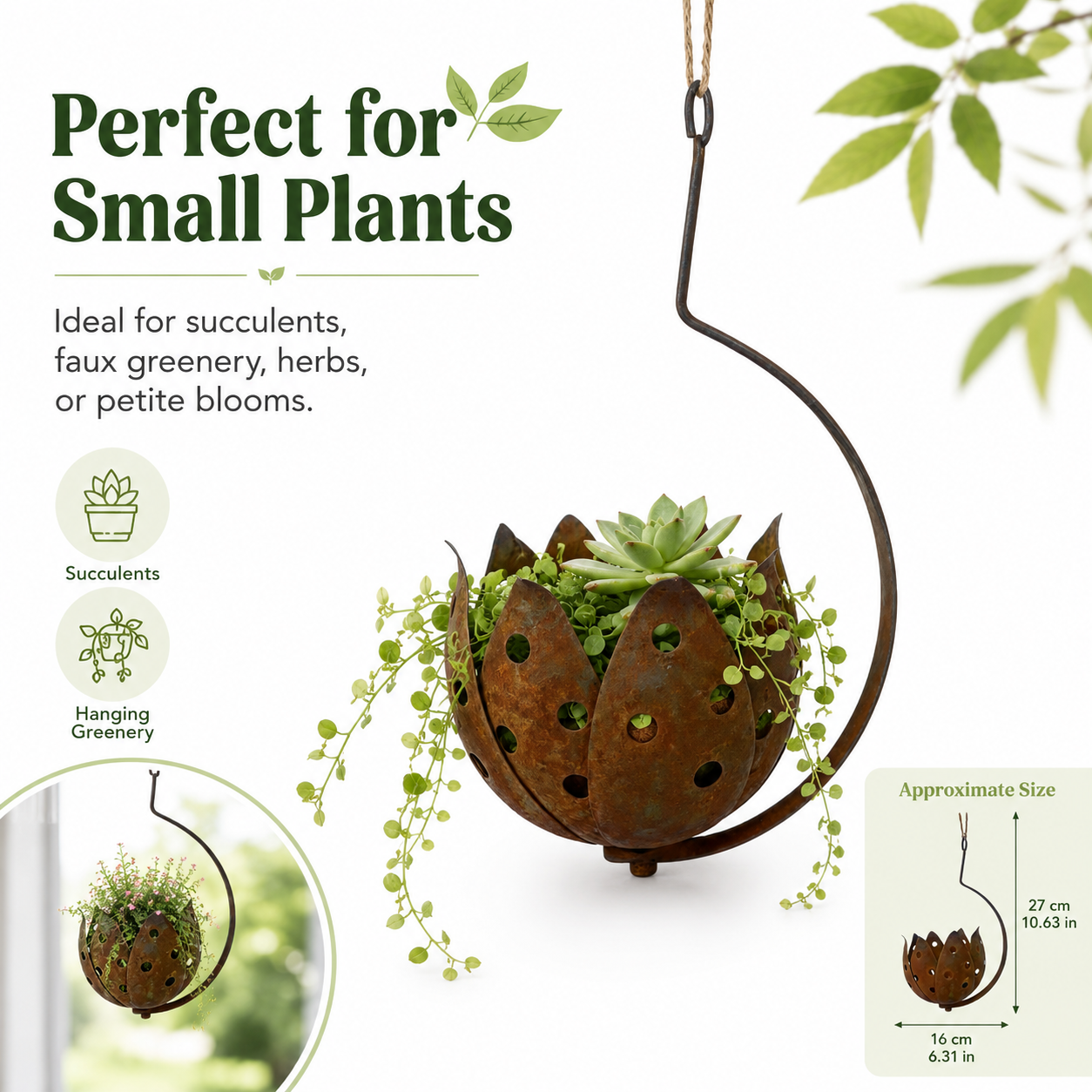 Rustic Hanging Metal Flower Pot