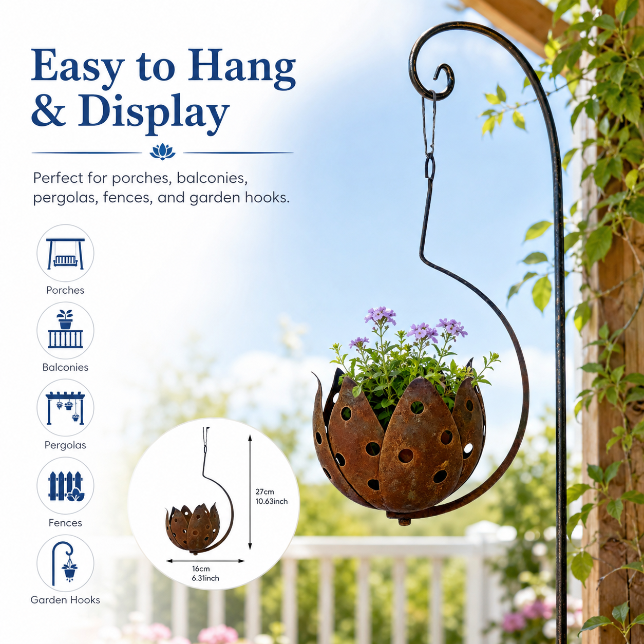 Rustic Hanging Metal Flower Pot