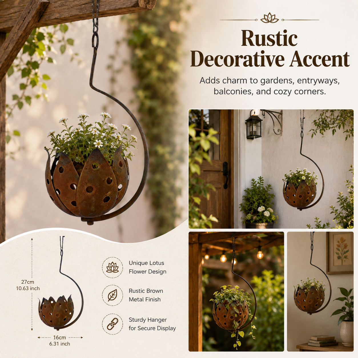Rustic Hanging Metal Flower Pot