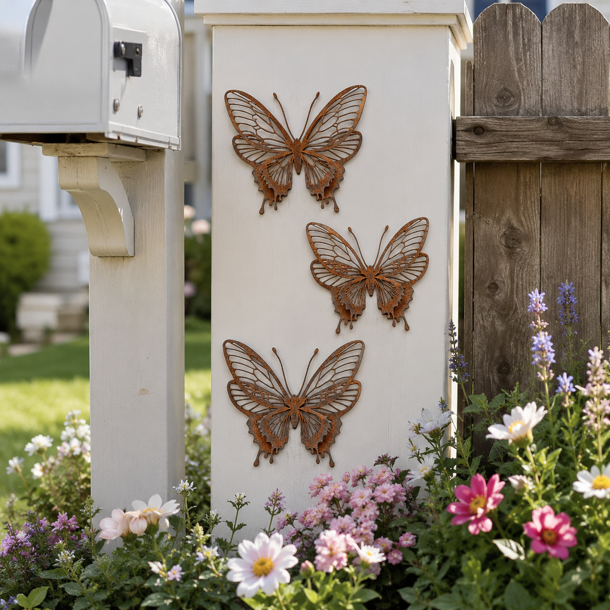 3 Pack Vintage Rust Metal Butterfly Garden Sculptures