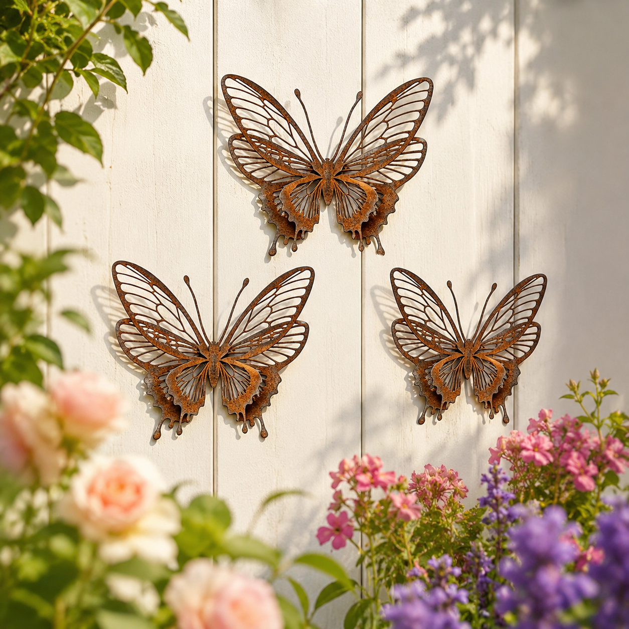 3 Pack Vintage Rust Metal Butterfly Garden Sculptures