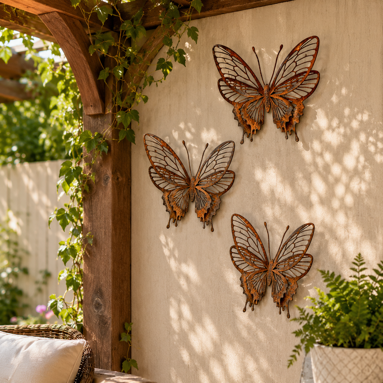 3 Pack Vintage Rust Metal Butterfly Garden Sculptures