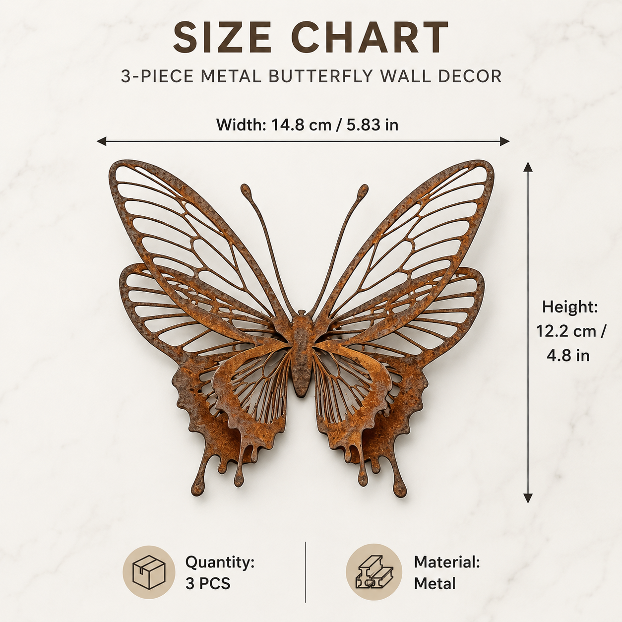 3 Pack Vintage Rust Metal Butterfly Garden Sculptures