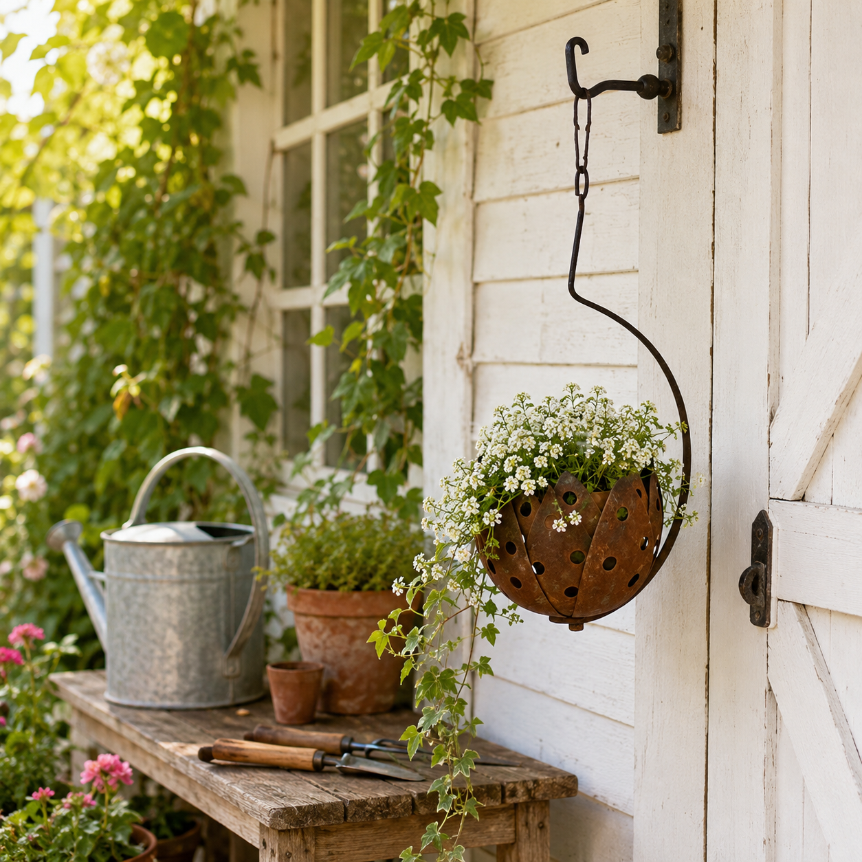 Rustic Hanging Metal Flower Pot