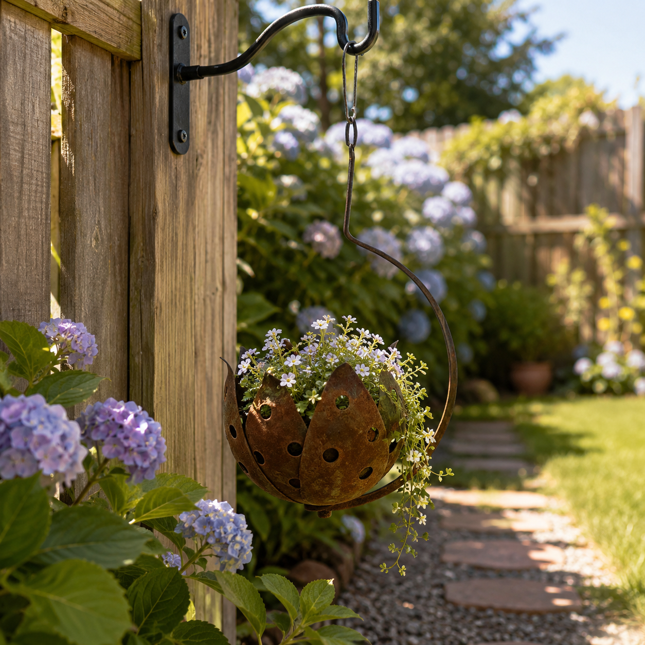 Rustic Hanging Metal Flower Pot