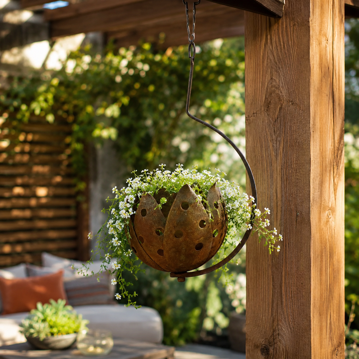 Rustic Hanging Metal Flower Pot