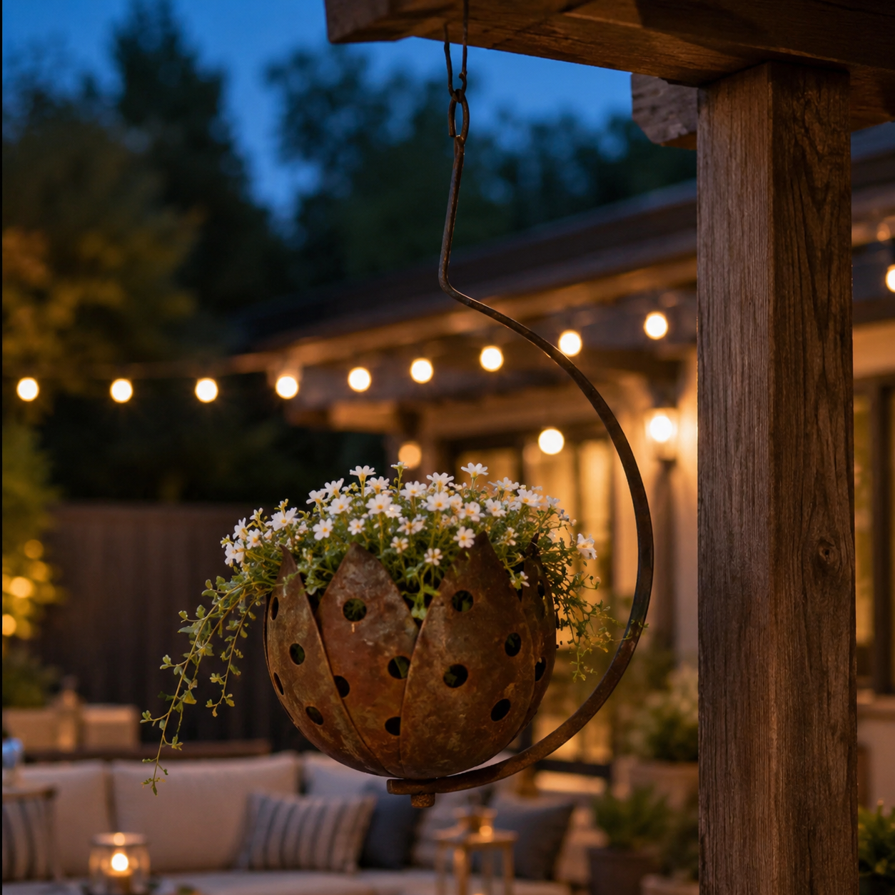 Rustic Hanging Metal Flower Pot