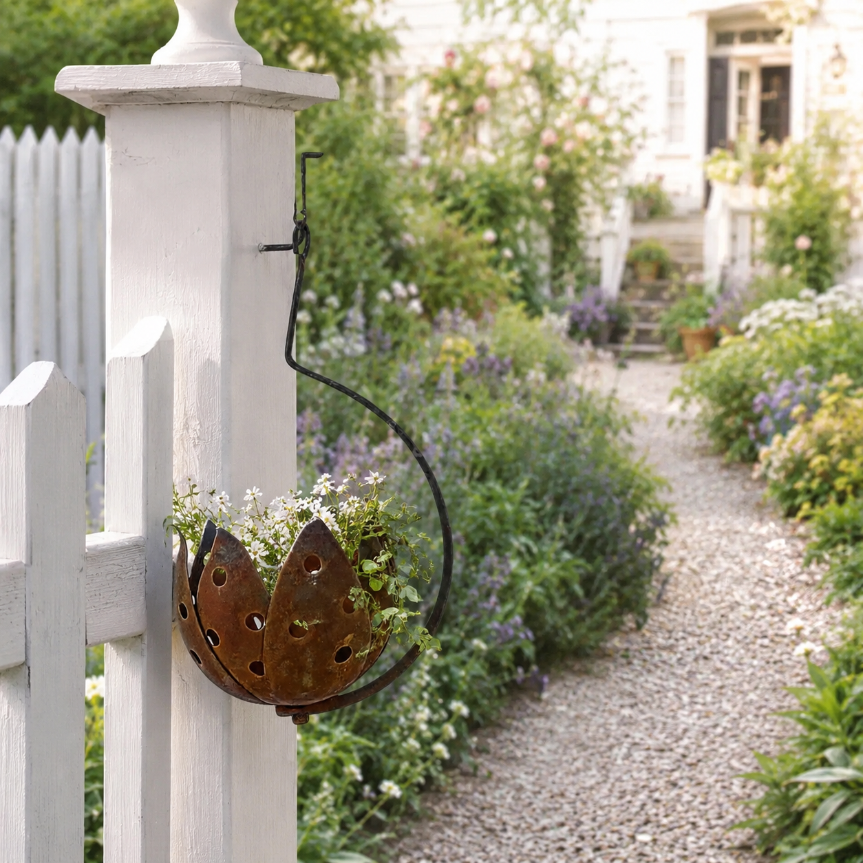 Rustic Hanging Metal Flower Pot