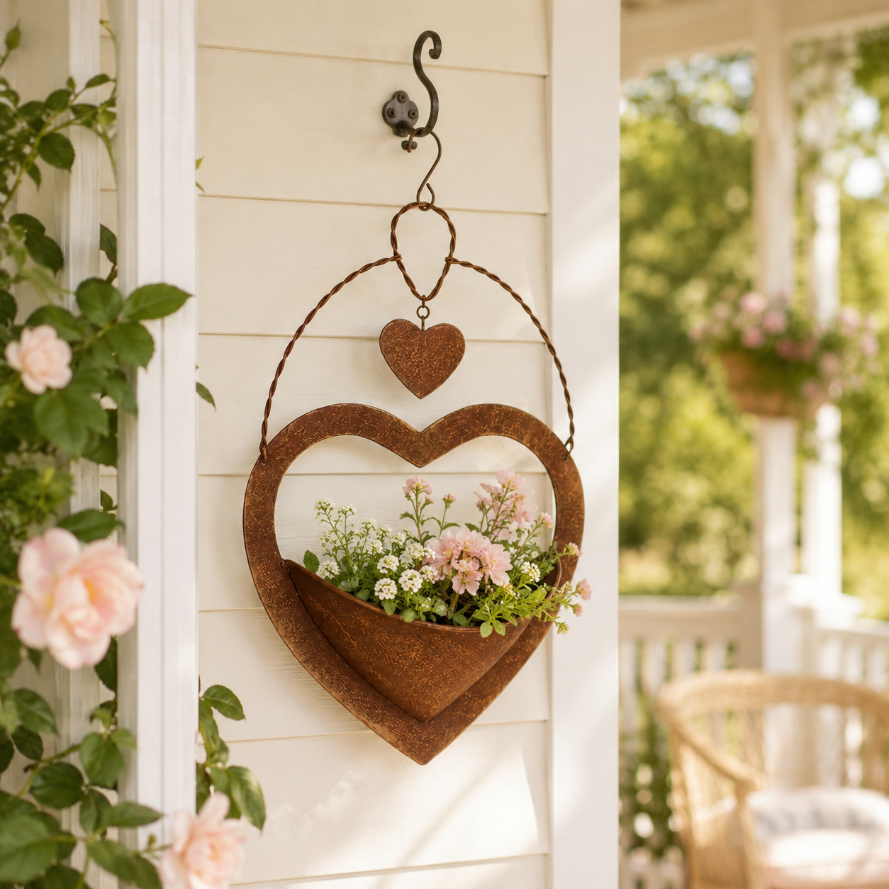 Rustic Heart Metal Hanging Planter