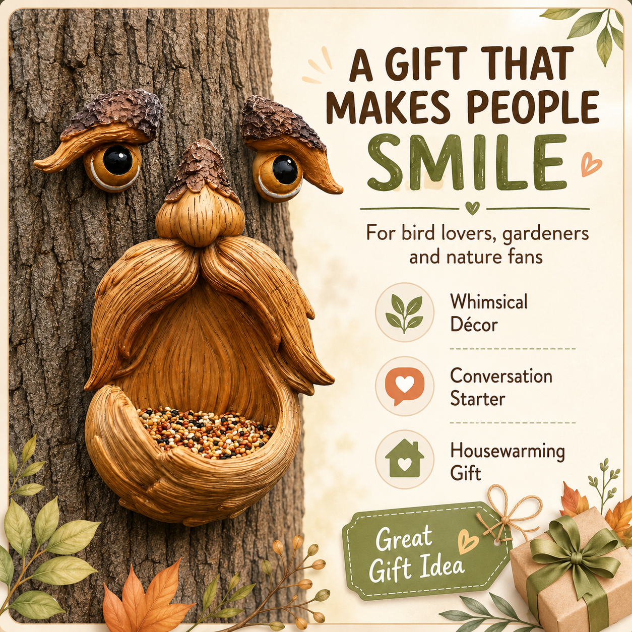 Whimsical Tree Face Bird Feeder