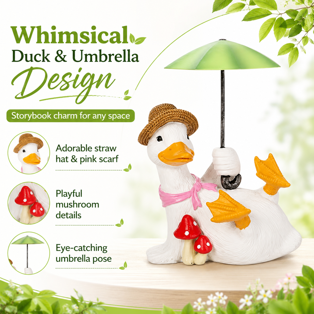 Whimsical Duck with Umbrella Garden Statue